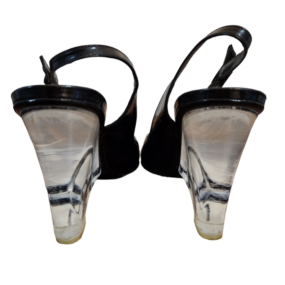 Stuart Weitzman Slingback Patent Leather Lucite Wedge Shoes Size 9 - Picture 8 of 12